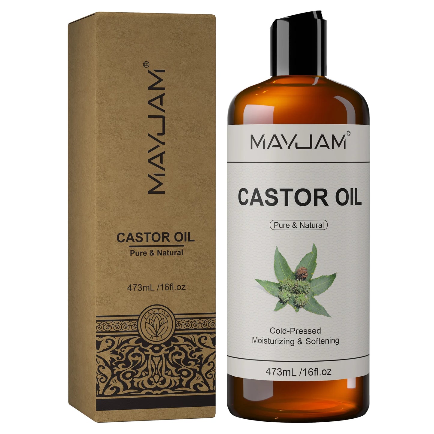 Organic Castor Oil Cold Pressed Massage Body Moisturizes Skin Nourish Hair Eyelash Nail Growth 16fl.oz Pure Natural Carrier Oil