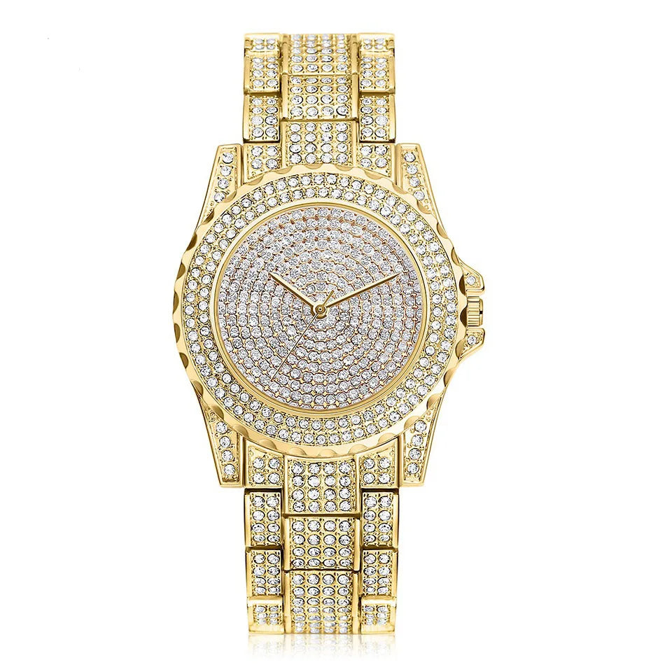 Luxury Ladies Watch Iced Out Watch with Quartz Crystal Rhinestone Diamond Watches Women Stainless Steel Wristwatch Full Diamonds