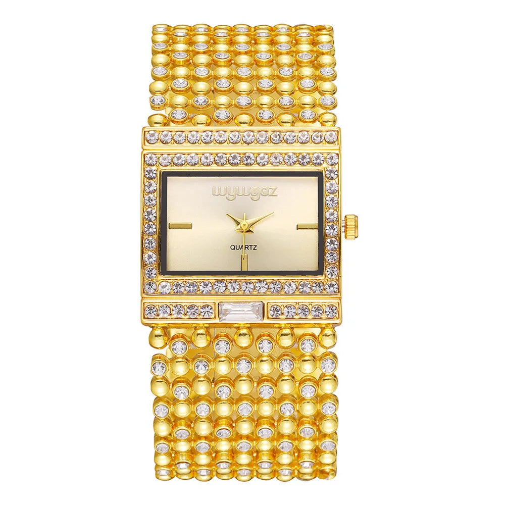 Women's Watch Brand Light Luxury Square Gold Stainless Steel Bracelet Charm and Diamond Inlaid Ladies Fashion Quartz Watches