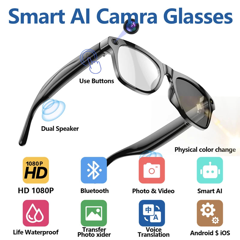 Spectra Pro 4K HD Color Changing AI Smart Glasses Chat GPT 100MP Camera Bluetooth Call Voice Assistant Control Smart Glasses