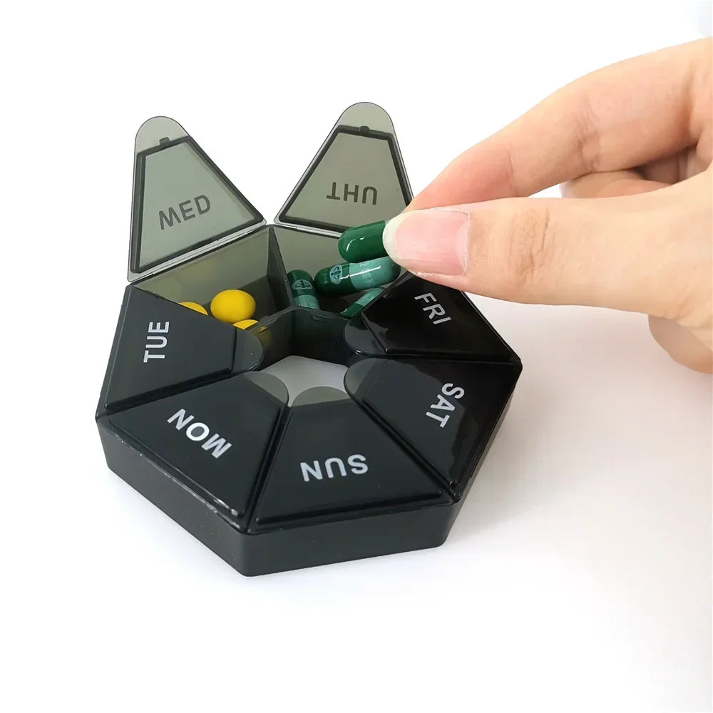 1PcsA week 7 corners pill box Round 7 boxes for one week small pill box mini 7 days portable points Medicine jewelry box