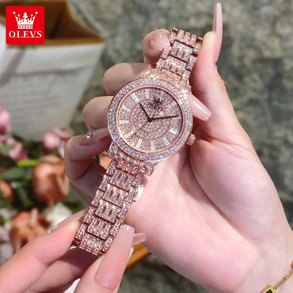 OLEVS 9904 Women Watchs Original Fashion Band Quartz Wristwatch Waterproof Luminous Diamond Dial Bezel Ladies Watch Reloj