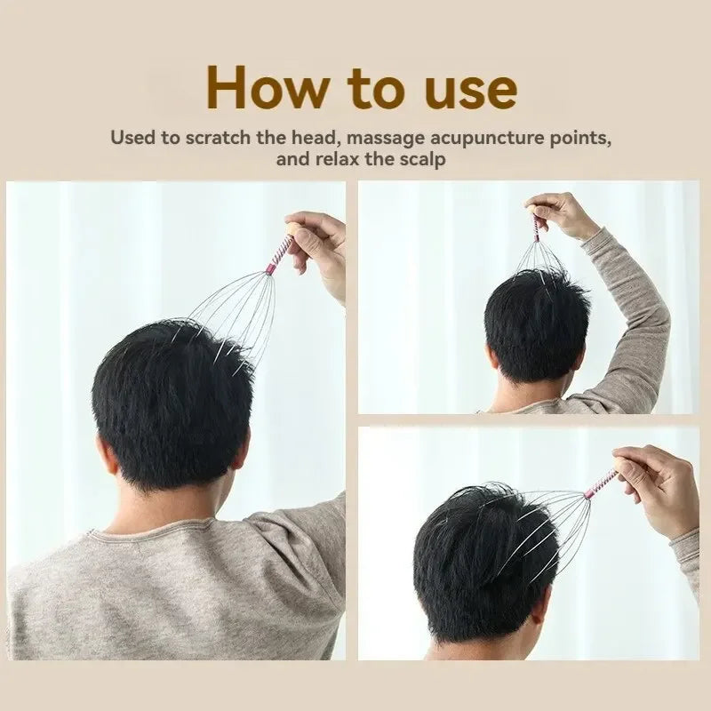 Stainless steel octopus head massager, head relaxer, brain massage claw, relieves fatigue, soul extractor