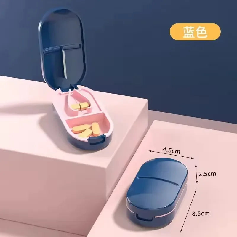 Portable Pill Splitter -2-in-1 Pill Box with Stainless Steel Blade - Suitable for Vitamin Tablets - Cutting Pills 1/2, 1/4 with