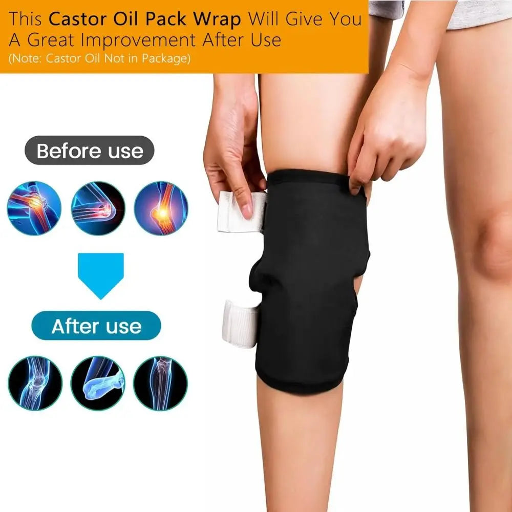 Flannel Castor Oil Pack Wrap with No Oil Leakage and Anti-Slip for Knee Elbow Joints Reusable Castor Oil Compress Pads Wraps