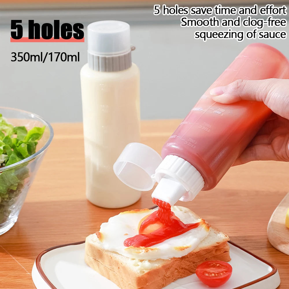 350Ml 5 Holes Condiment Squeeze Bottle Kitchen Ketchup Mustard Bottle Clear Mayonnaise Honey Dispenser Sauce Storage Contain