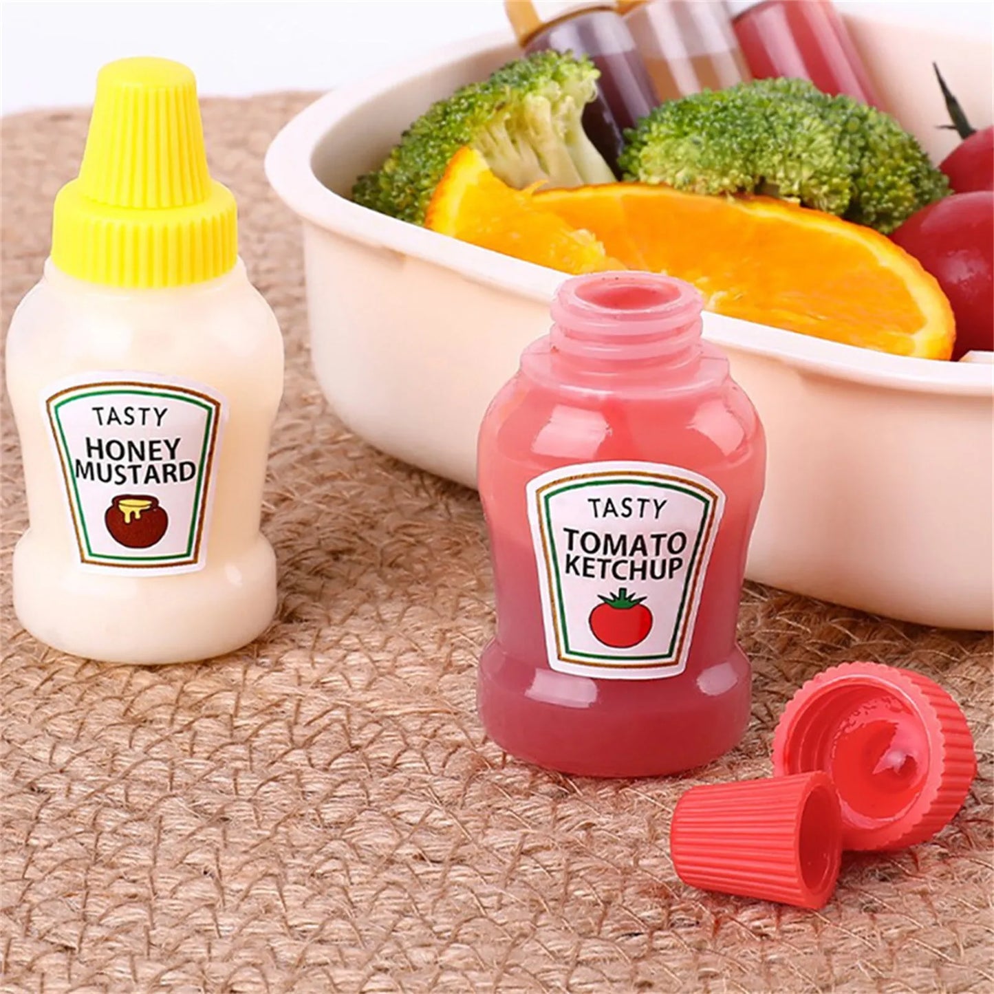 4pcs Mini Condiment Bottles Portable Seasoning Storage Containers Jars BBQ Office Dressing Dispensers For Honey Salad Ketchup