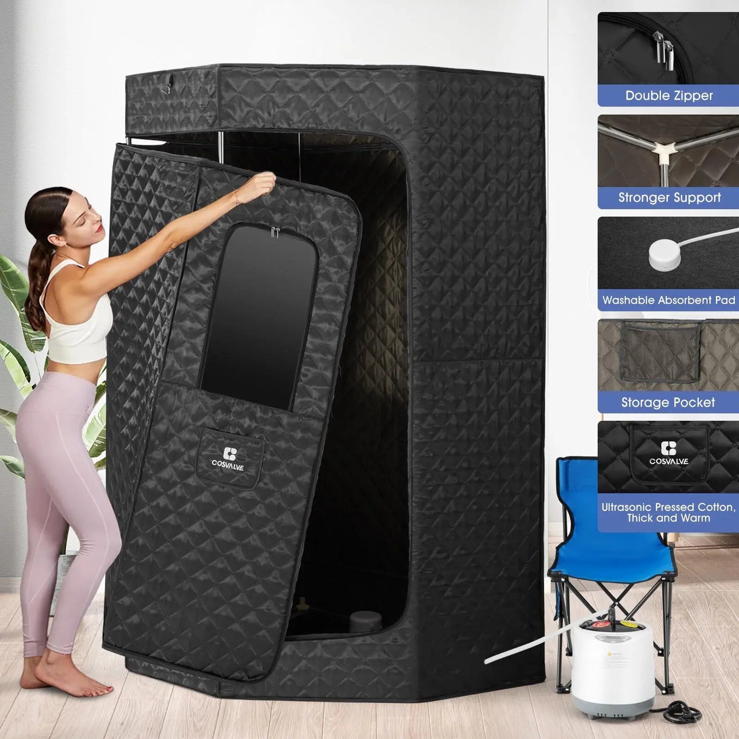 Portable 4L 1600W Full Size Steam Sauna Personal Home Spa Indoor w/ Remote,Chair