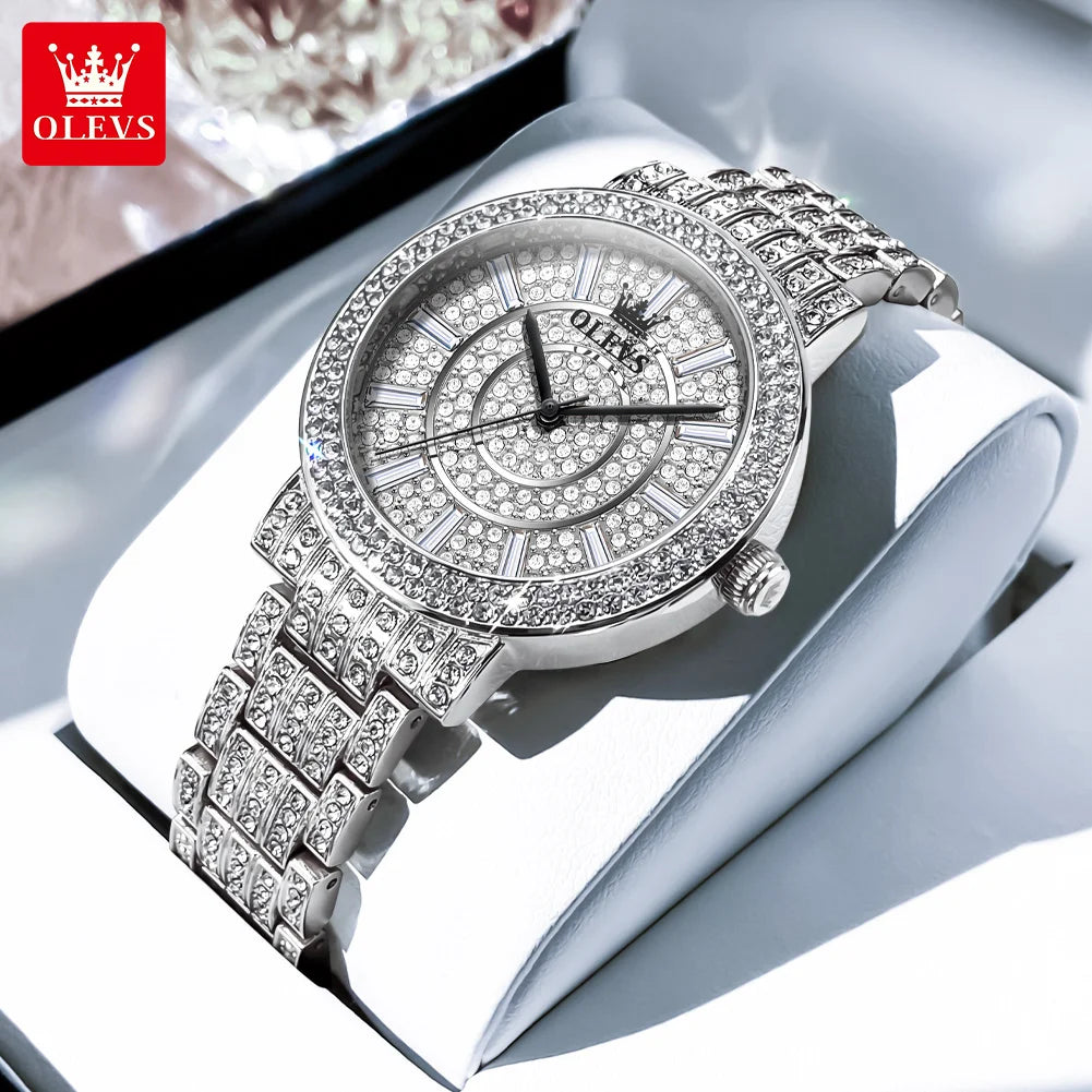 OLEVS 9904 Women Watchs Original Fashion Band Quartz Wristwatch Waterproof Luminous Diamond Dial Bezel Ladies Watch Reloj