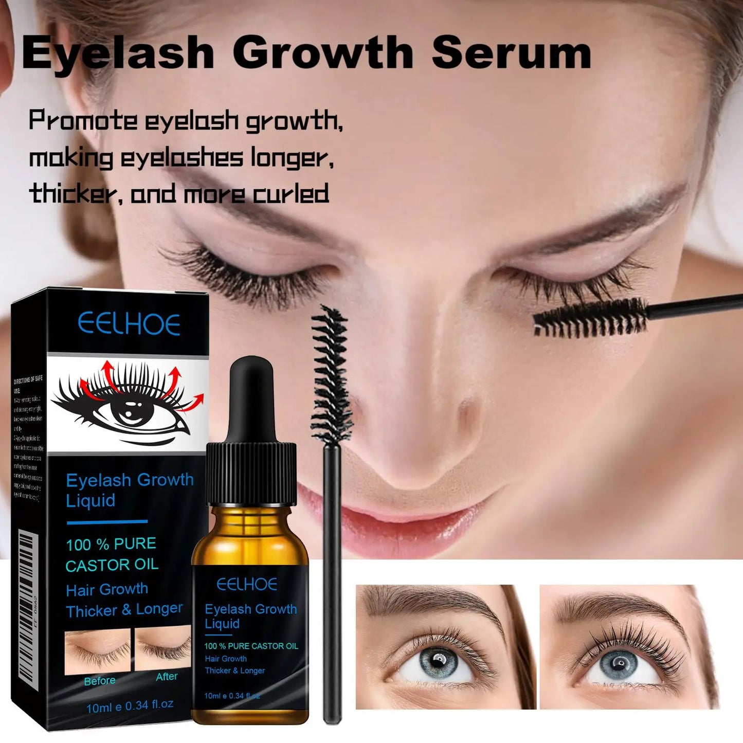 Eelhoe Castor Oil Fast Growth Eyelash Serum Shiny Mascara Eyebrow Enhance Nourish Natural Lengthen Thickening Lash Curling Serum
