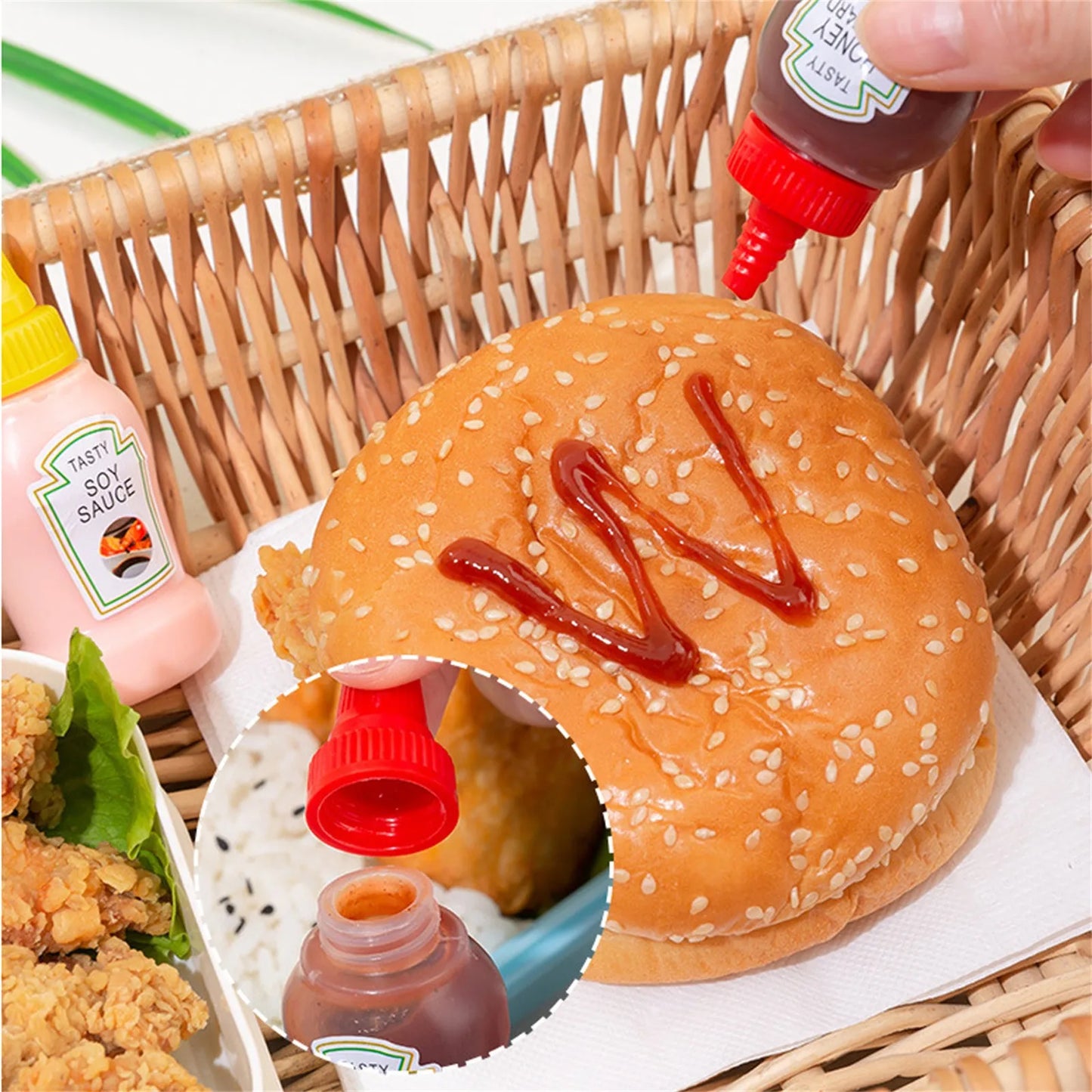 4pcs Mini Condiment Bottles Portable Seasoning Storage Containers Jars BBQ Office Dressing Dispensers For Honey Salad Ketchup