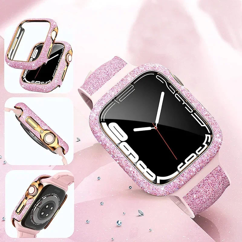 HD Crystal Diamond Glass Case For Apple Watch 11 10 46mm 42mm Screen Protective Shell iWatch 9 8 7 6 5 SE 45/41mm 44/40mm Cover