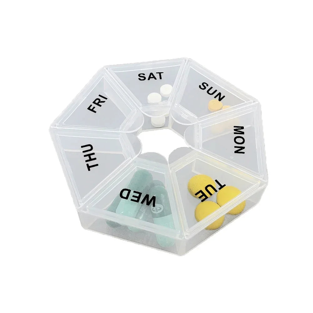 1PcsA week 7 corners pill box Round 7 boxes for one week small pill box mini 7 days portable points Medicine jewelry box