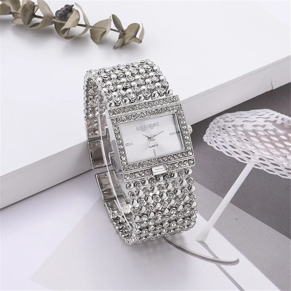 Women's Watch Brand Light Luxury Square Gold Stainless Steel Bracelet Charm and Diamond Inlaid Ladies Fashion Quartz Watches