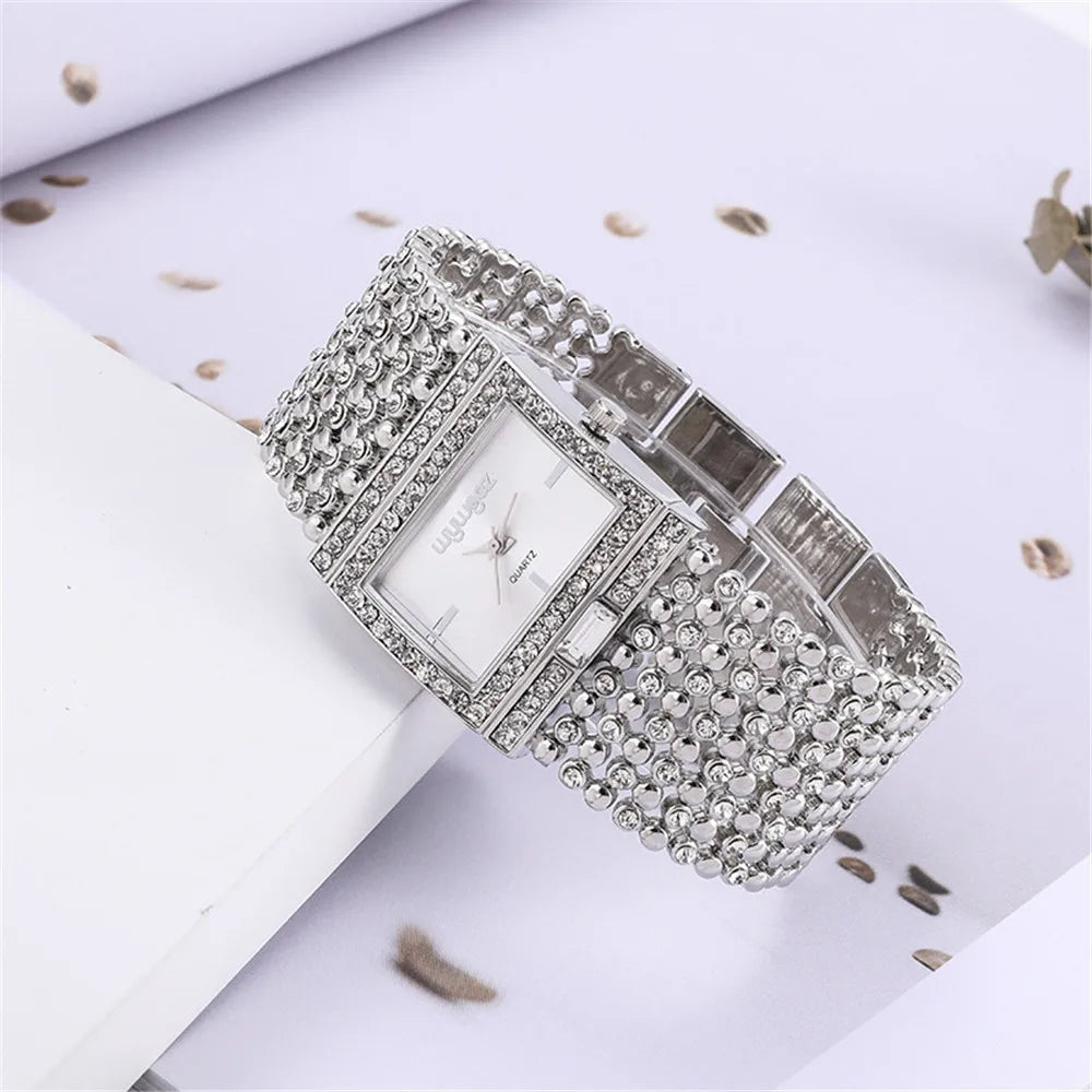 Women's Watch Brand Light Luxury Square Gold Stainless Steel Bracelet Charm and Diamond Inlaid Ladies Fashion Quartz Watches