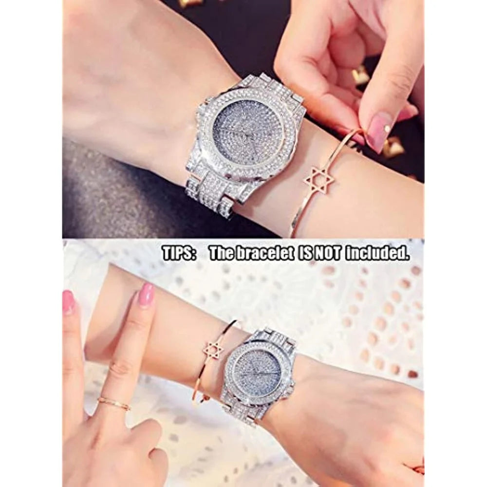 Luxury Ladies Watch Iced Out Watch with Quartz Crystal Rhinestone Diamond Watches Women Stainless Steel Wristwatch Full Diamonds