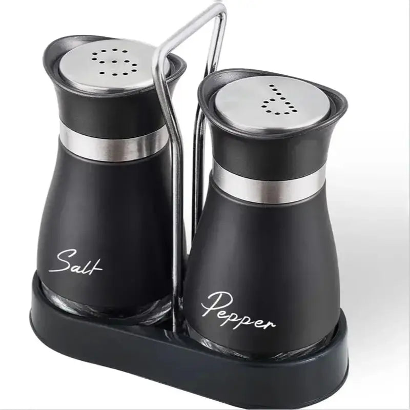 Kitchen Glass Spice Bottle Adjustable Refillable Salt and Pepper Shakers 2pcs Set with Shelf Spice Dispenser With Pour Holes