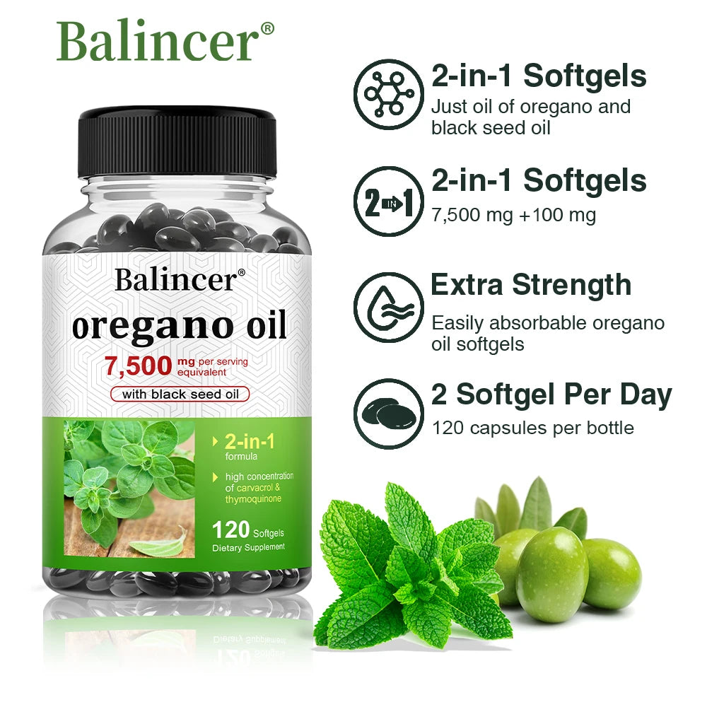 Balincer Oregano Oil Capsule 30/60/120 Softgels, Natural Immune Support Promotes Healthy Digestion&Gut Flora Dietary Supplement