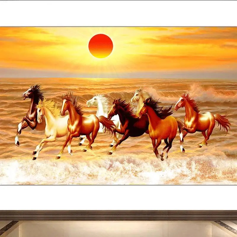 Red Sun, Horse Arrives Success, Town House Gathers Wealth, Eight Steeds Galloping, Self Paste