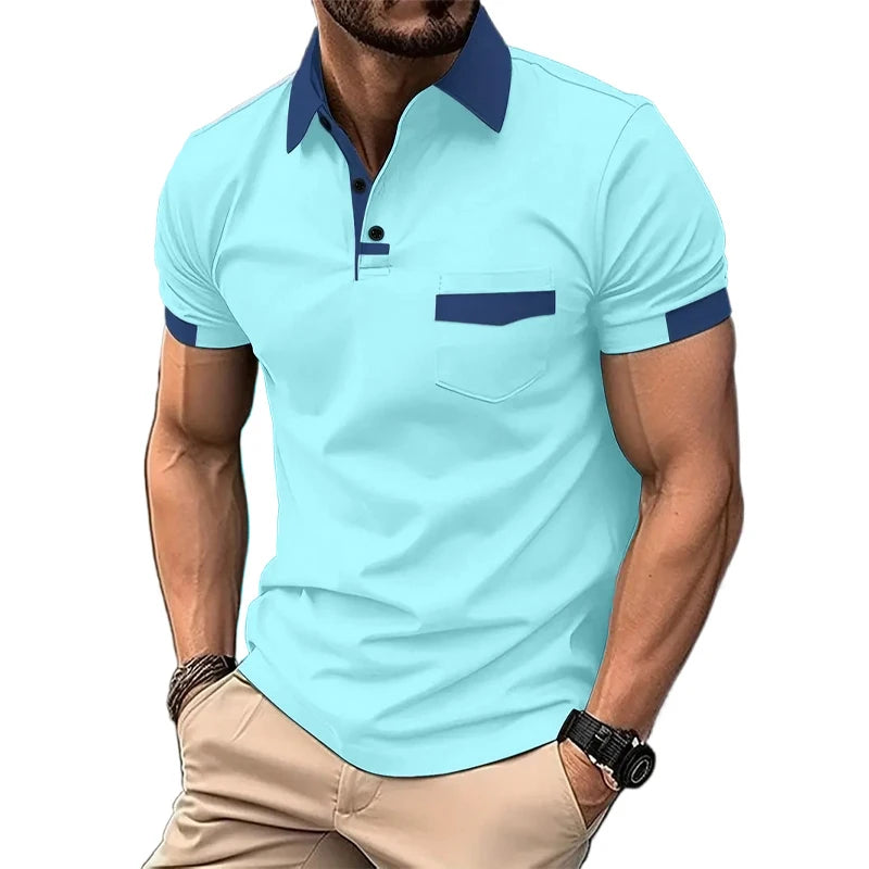 Summer Men's Short Sleeve T Shirts Solid Color Polo Shirt Breathable Loose Basic Shirts for Men Lightweight Tops with Pockets