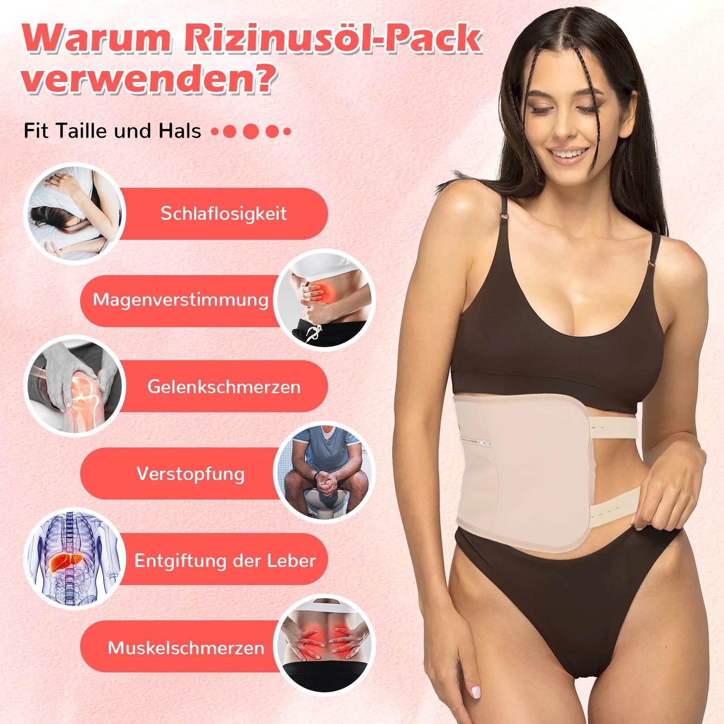 Castor Oil Wrap Kit Castoroil Pack Adjustable Castor Oil Self Conditioning Aid for Liver Abdomen Muscles To Improve Circulation