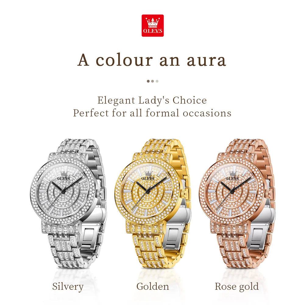 OLEVS 9904 Women Watchs Original Fashion Band Quartz Wristwatch Waterproof Luminous Diamond Dial Bezel Ladies Watch Reloj