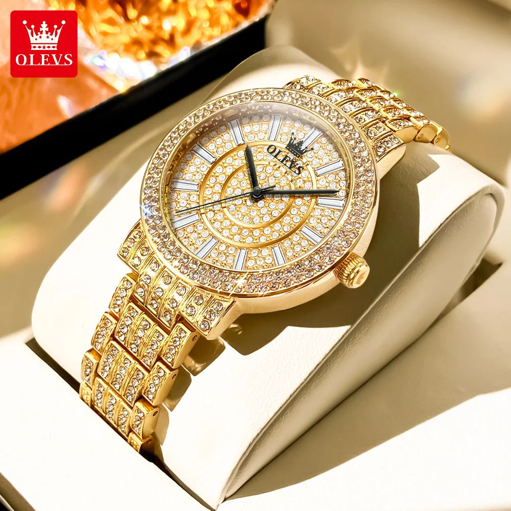 OLEVS 9904 Women Watchs Original Fashion Band Quartz Wristwatch Waterproof Luminous Diamond Dial Bezel Ladies Watch Reloj