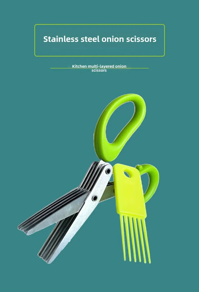 Multi-functional Stainless Steel 3/5 Layer Kitchen Scissors Pepper Shredded Chopped Scallion Cutter Laver Cut Cooking Tool