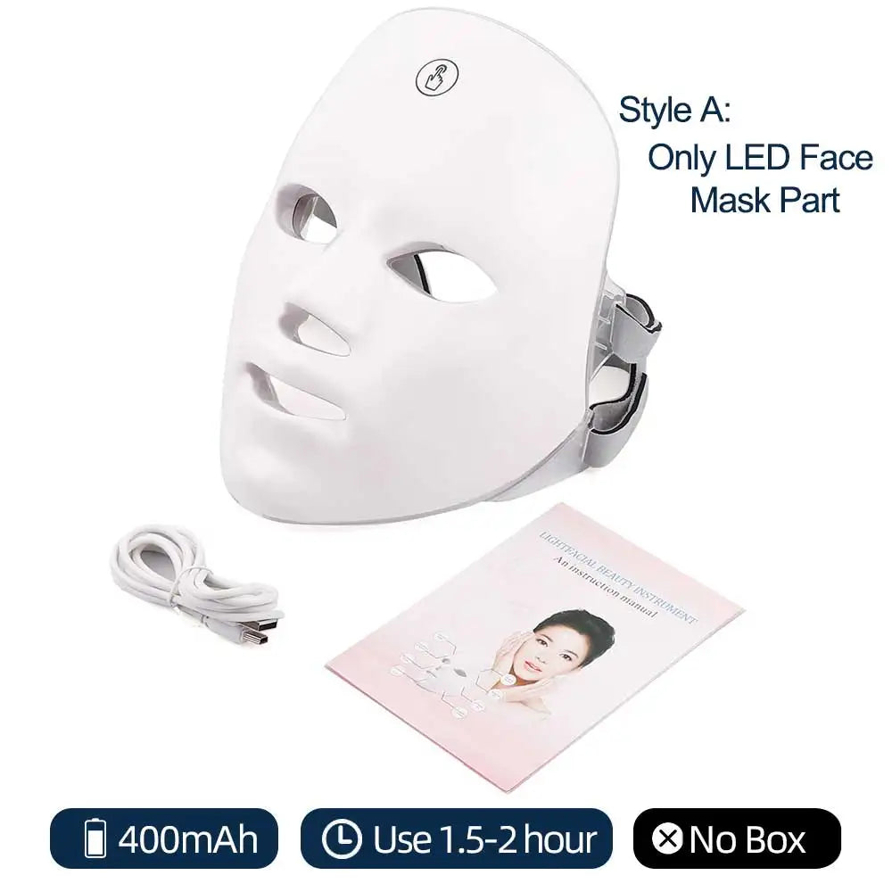 7 Colors Led Facial Mask With Neck Red Light Therapy Mask For Skin Tightening Lifting Anti-aging Bio-Light Beauty Whitening Home
