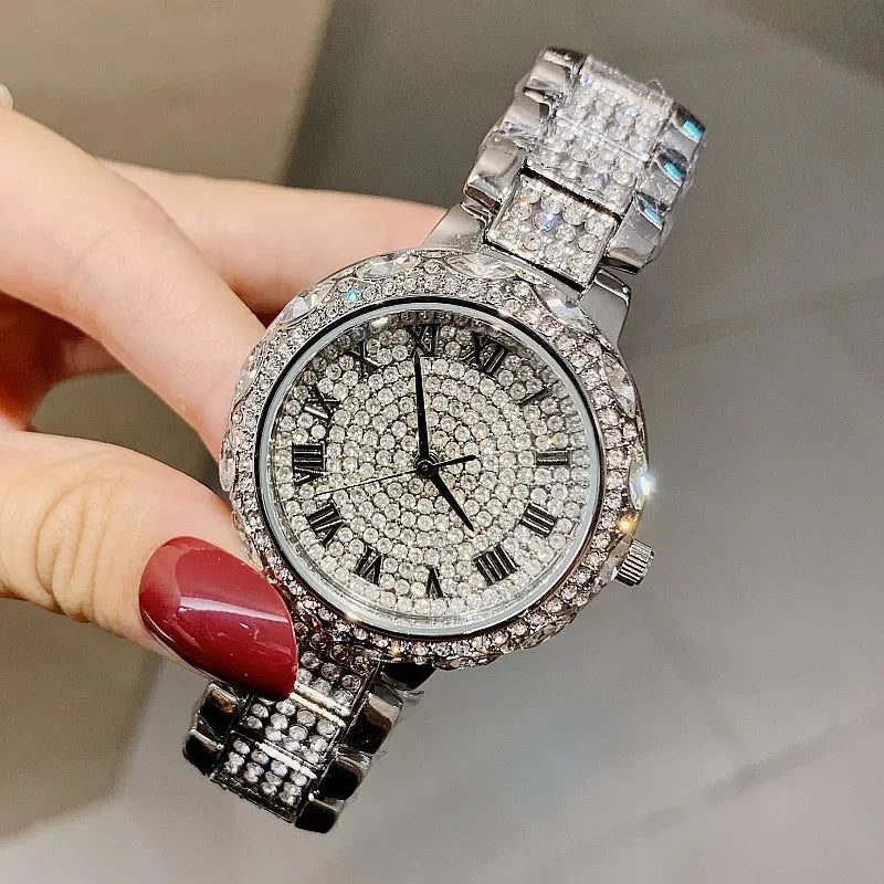 Shiny Diamond Watch Bracelets Set Women Fashion Rose Gold Quartz Watch Girls Luxury Brand Rhinestone Casual Clock Jewelry Gifts