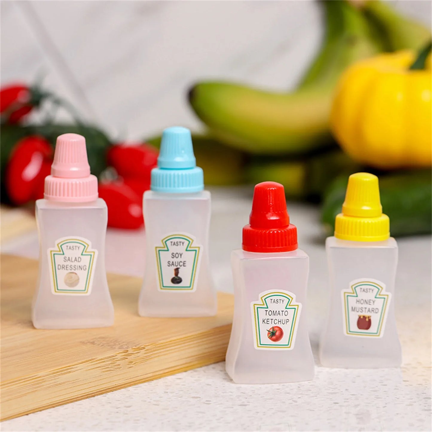 4pcs Mini Condiment Bottles Portable Seasoning Storage Containers Jars BBQ Office Dressing Dispensers For Honey Salad Ketchup