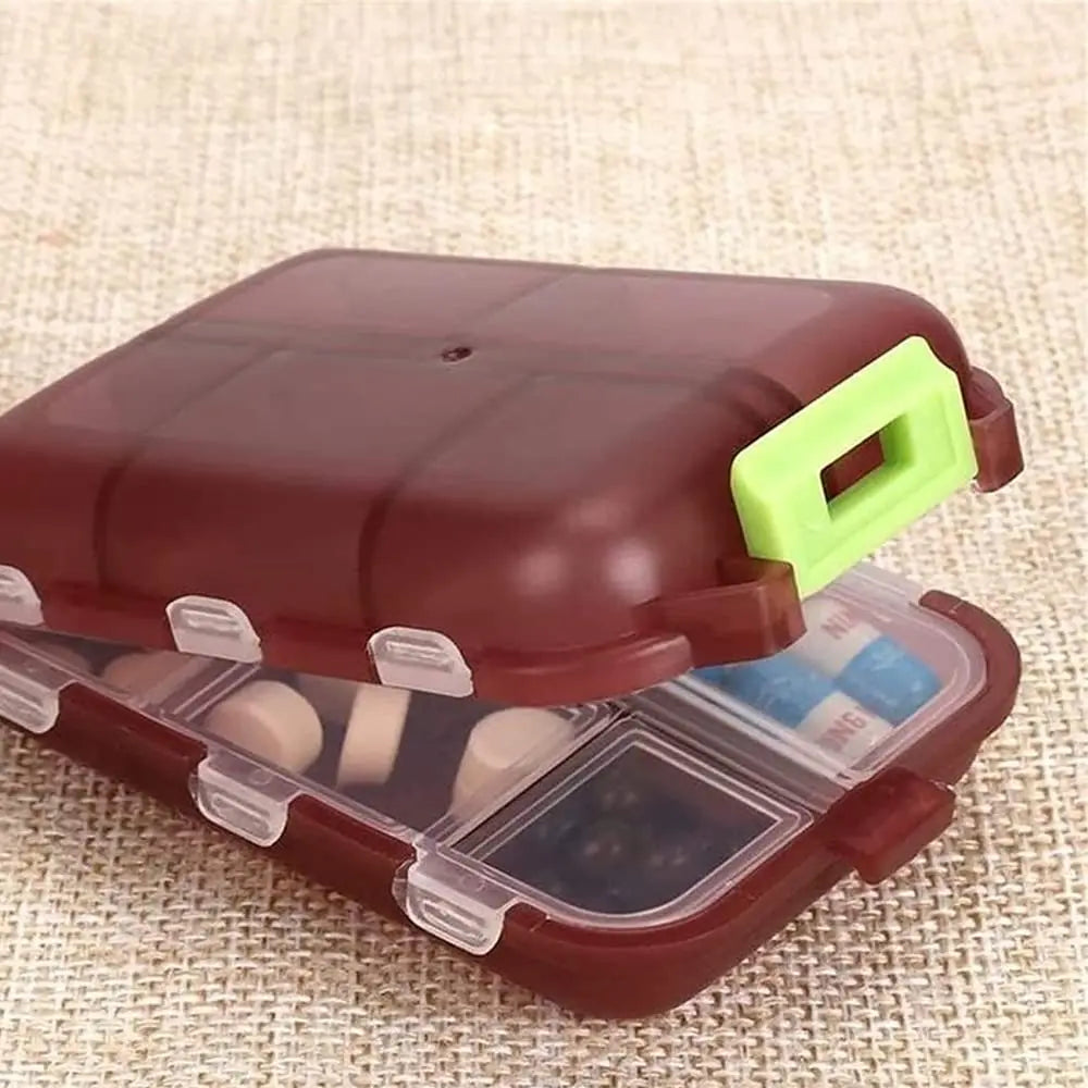 10 Grids Pill Case, Portable Small Weekly Travel Pill Organizer, Portable Pocket Pill Box Pill Container