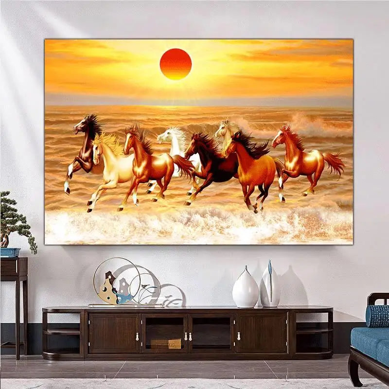 Red Sun, Horse Arrives Success, Town House Gathers Wealth, Eight Steeds Galloping, Self Paste