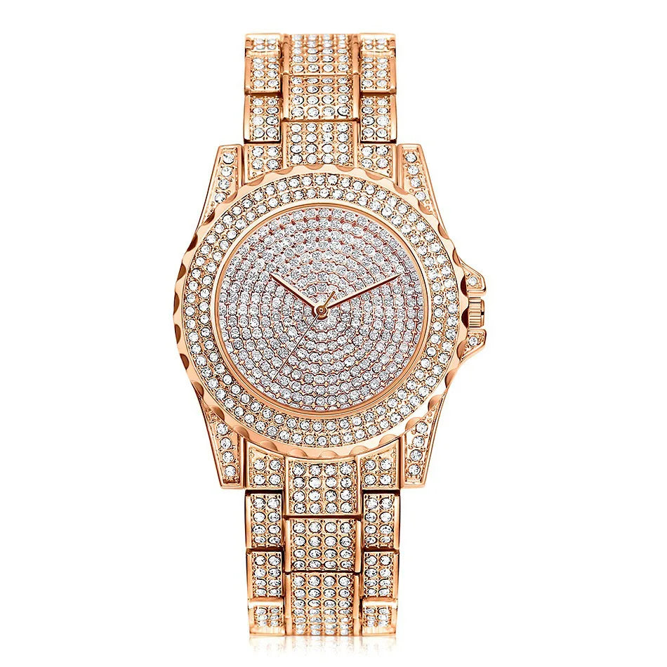 Luxury Ladies Watch Iced Out Watch with Quartz Crystal Rhinestone Diamond Watches Women Stainless Steel Wristwatch Full Diamonds
