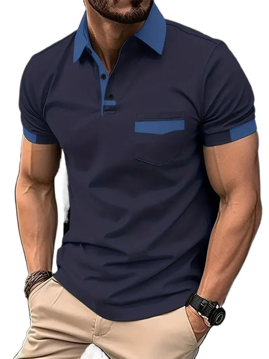 Summer Men's Short Sleeve T Shirts Solid Color Polo Shirt Breathable Loose Basic Shirts for Men Lightweight Tops with Pockets