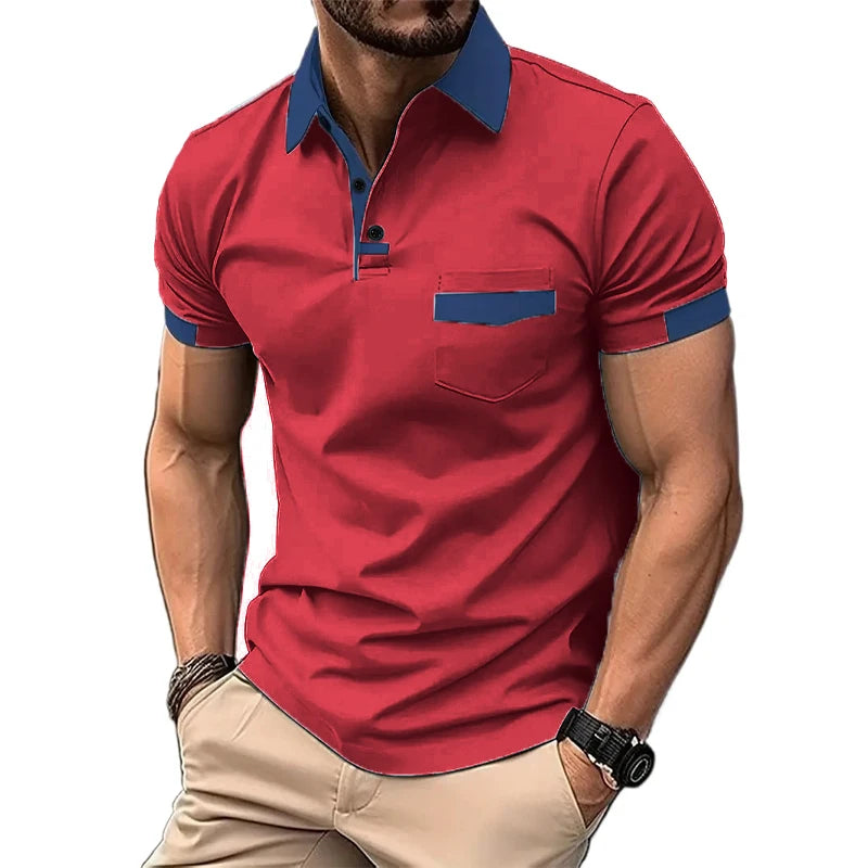 Summer Men's Short Sleeve T Shirts Solid Color Polo Shirt Breathable Loose Basic Shirts for Men Lightweight Tops with Pockets
