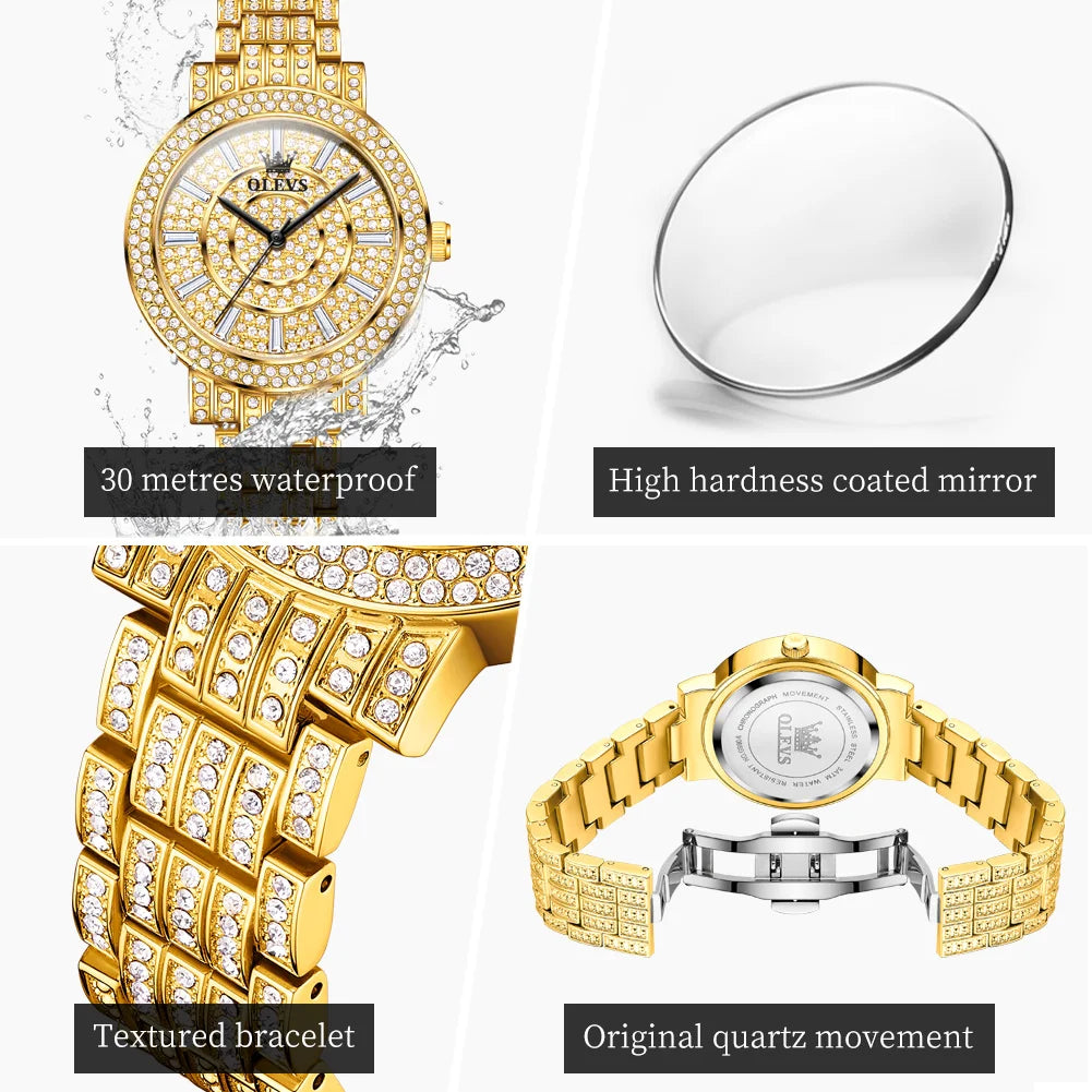 OLEVS 9904 Women Watchs Original Fashion Band Quartz Wristwatch Waterproof Luminous Diamond Dial Bezel Ladies Watch Reloj