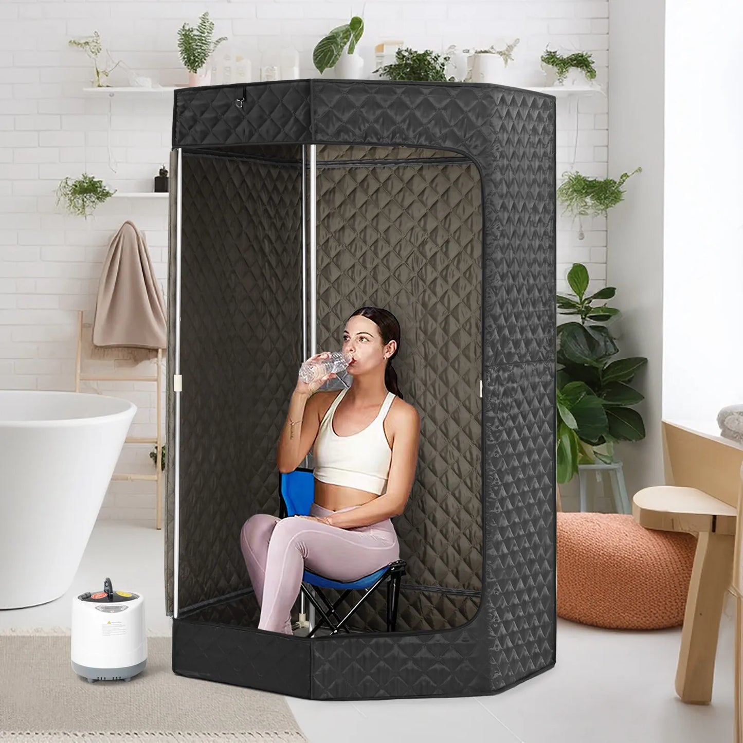 Portable 4L 1600W Full Size Steam Sauna Personal Home Spa Indoor w/ Remote,Chair