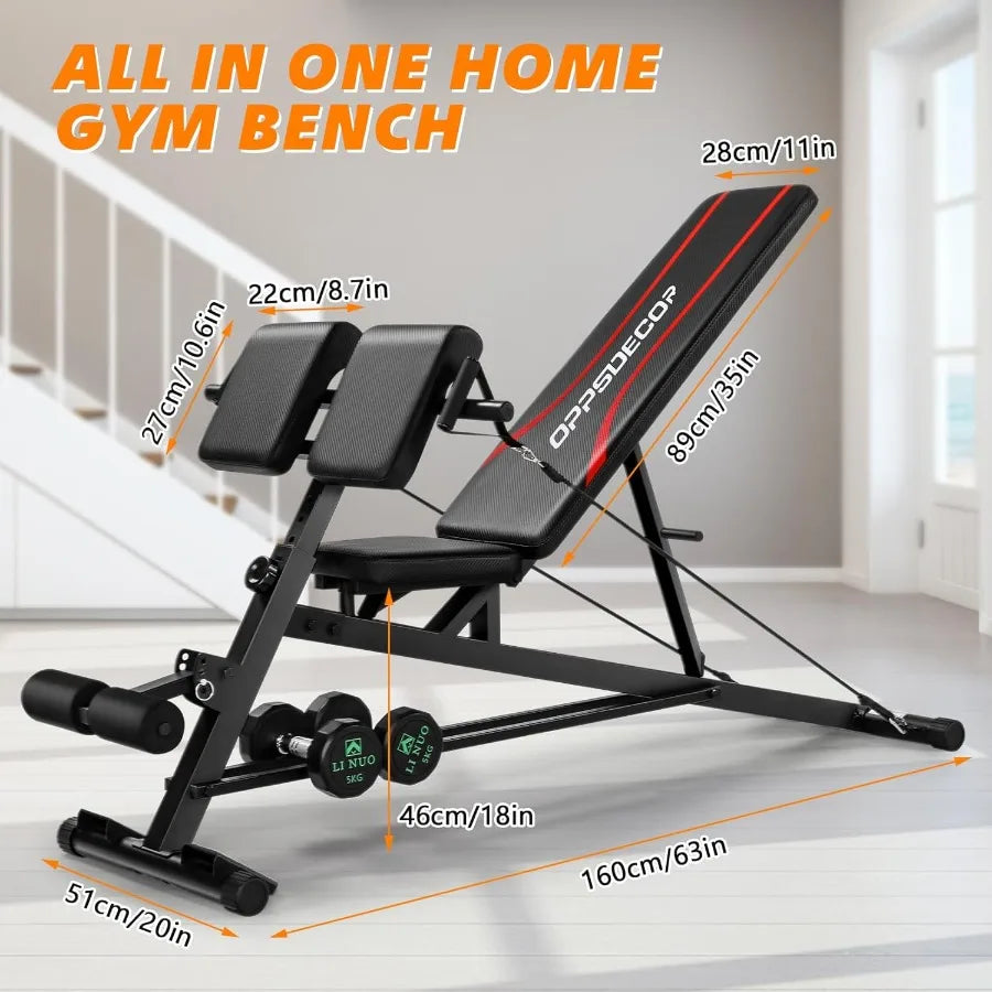 Adjustable Weight Bench with Hyper Back Extension, Preacher Curl, Roman Chair, Ab Sit up Bench for Full Body Workout, 900LBS Wor