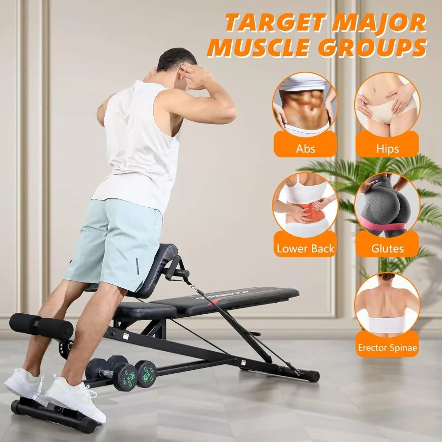 Adjustable Weight Bench with Hyper Back Extension, Preacher Curl, Roman Chair, Ab Sit up Bench for Full Body Workout, 900LBS Wor