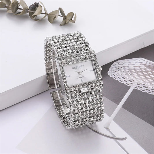 Women's Watch Brand Light Luxury Square Gold Stainless Steel Bracelet Charm and Diamond Inlaid Ladies Fashion Quartz Watches