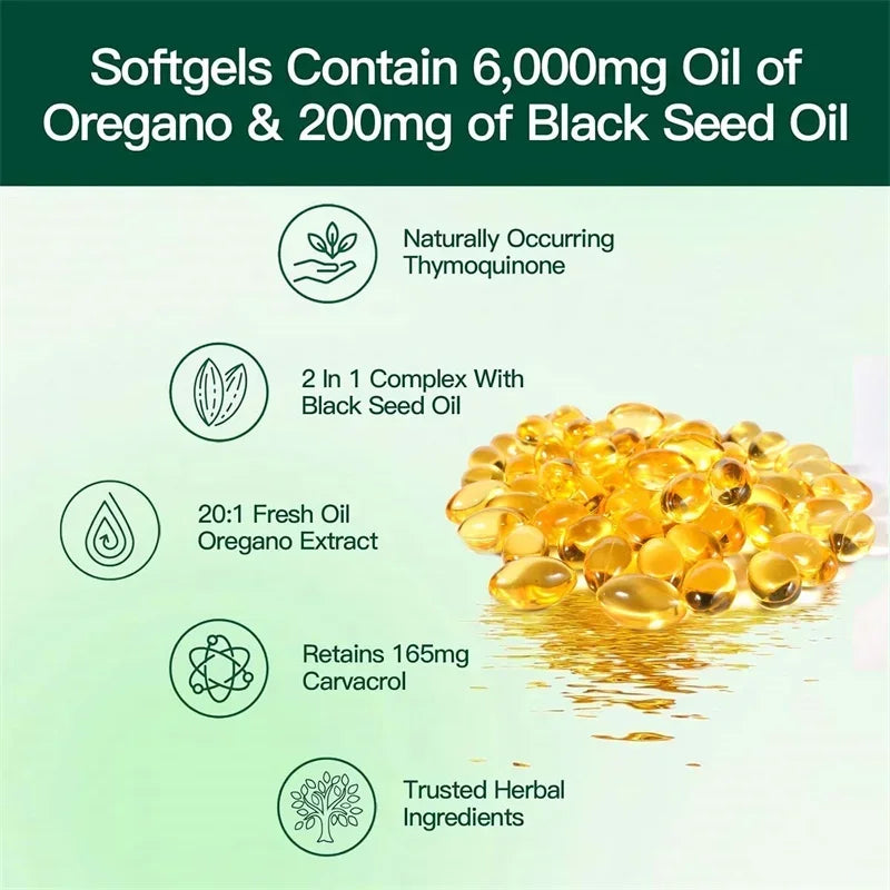 Oregano Oil Capsules - Promote Digestive Health, Intestinal Health, Blood Circulation, Immune System, Anti-oxidation