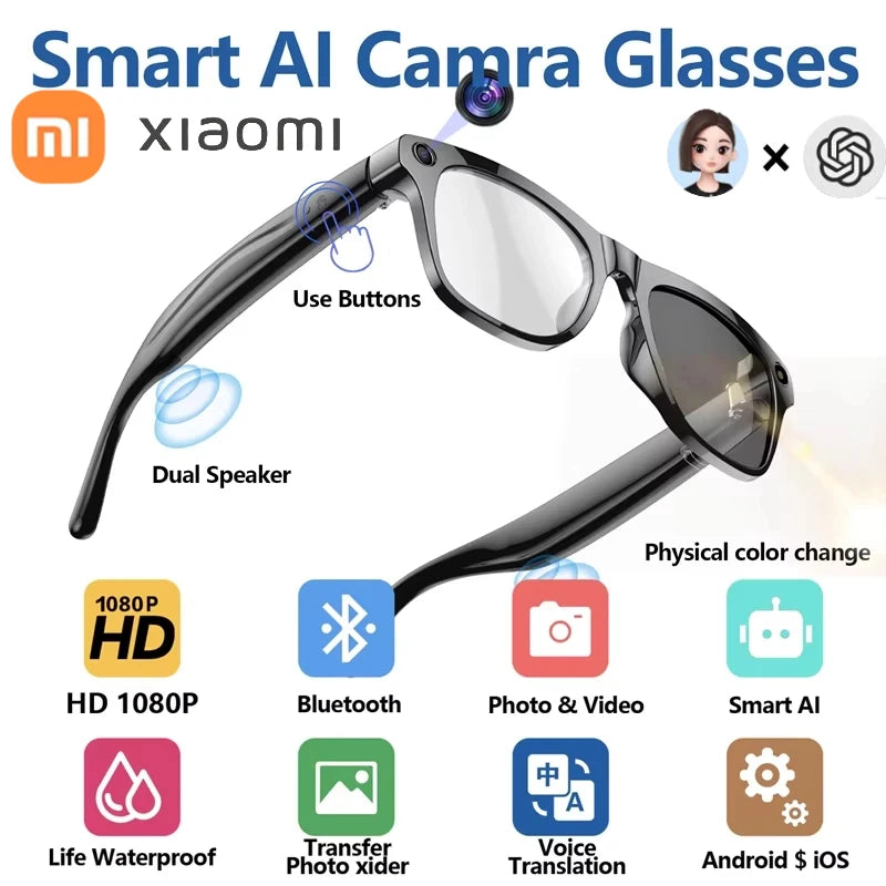 Spectra Pro 4K HD Color Changing AI Smart Glasses Chat GPT 100MP Camera Bluetooth Call Voice Assistant Control Smart Glasses