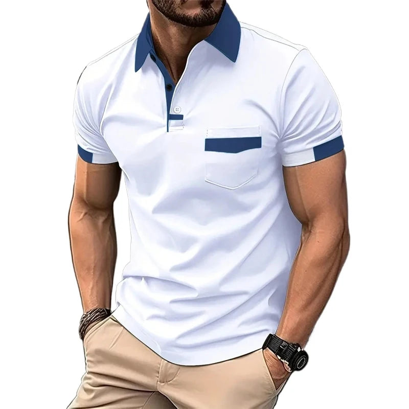 Summer Men's Short Sleeve T Shirts Solid Color Polo Shirt Breathable Loose Basic Shirts for Men Lightweight Tops with Pockets