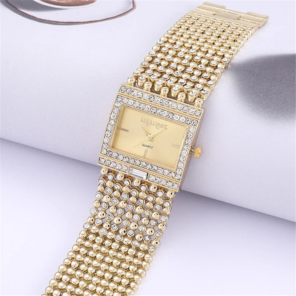 Women's Watch Brand Light Luxury Square Gold Stainless Steel Bracelet Charm and Diamond Inlaid Ladies Fashion Quartz Watches