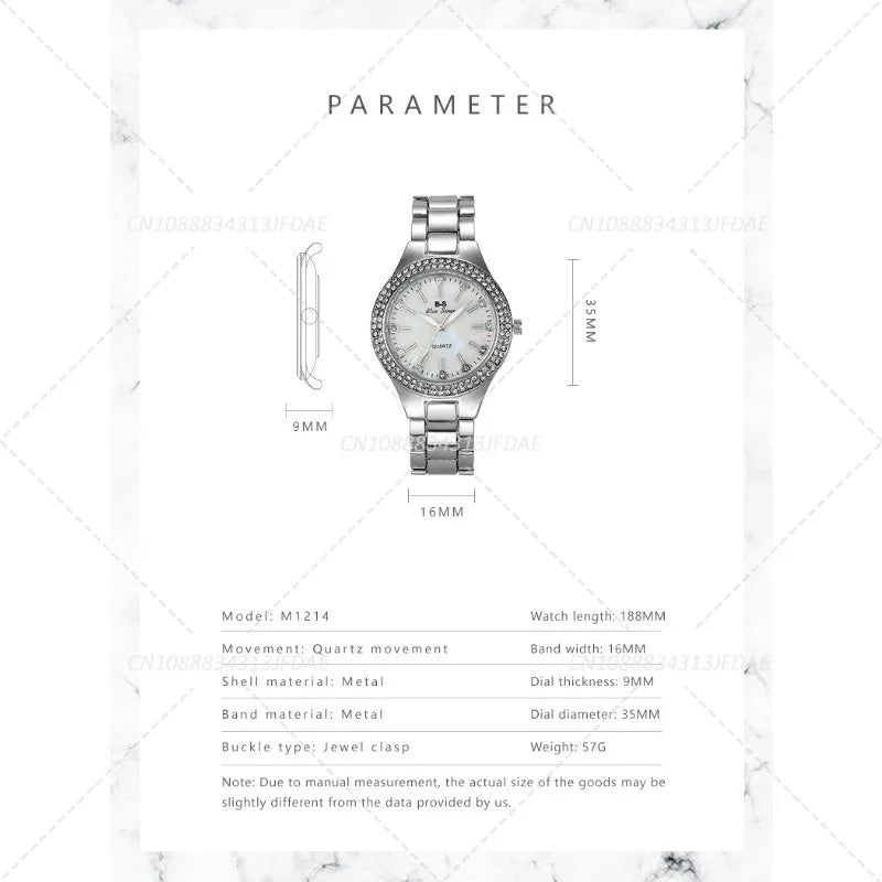 Women's Elegant Casual Goldn Watch Crystal Diamond Inlaid Watch Stainless Steel Silver Quartz Watch