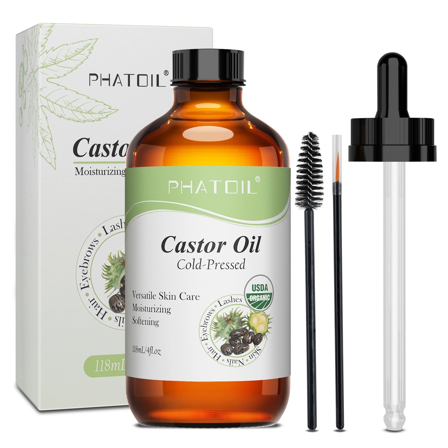 PHATOIL 236ml/118ml Organic Castor Oil,Cold Pressed Unrefined Essential Oil For Hair Care Eyelash & Nail Growth Moisturizes Skin