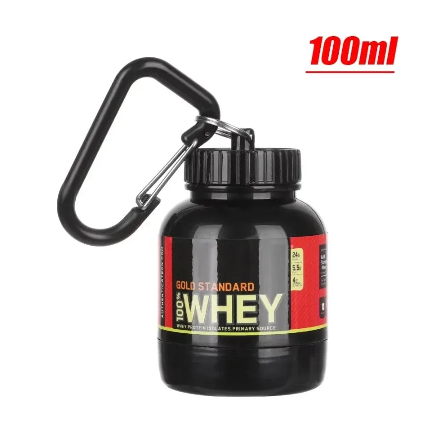 Portable protein container powder bottle, 100ML outdoor sports mini, with whey keychain health funnel medicine box small water