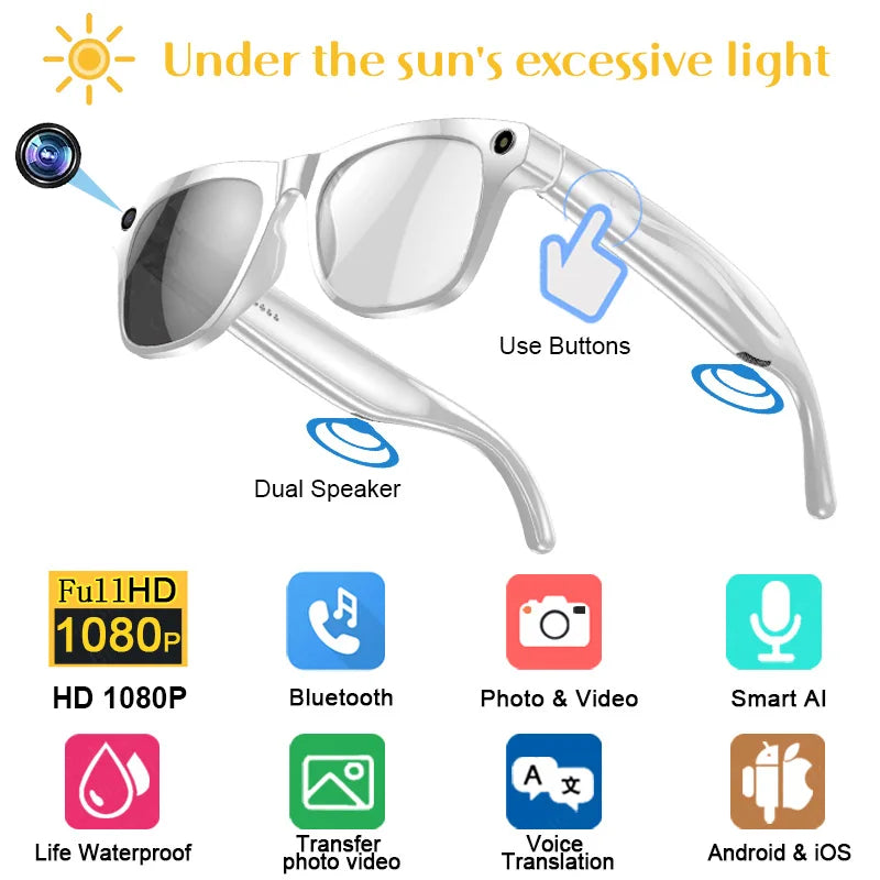 Spectra Pro 4K HD Color Changing AI Smart Glasses Chat GPT 100MP Camera Bluetooth Call Voice Assistant Control Smart Glasses