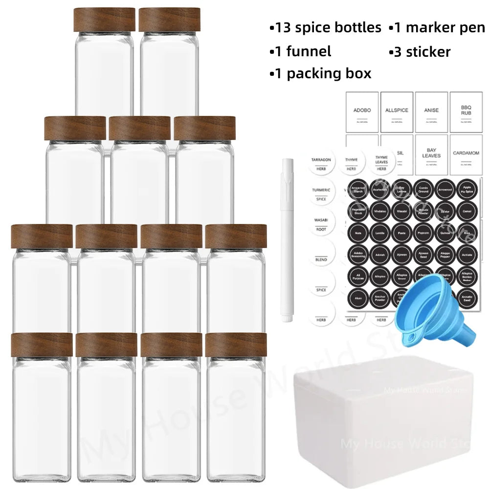 13Pcs Glass Spice Jars with Bamboo Lids 4oz Glass Jars Spice Jar Set Seasoning Jars Organizer Storage Bottles for Spice Rack